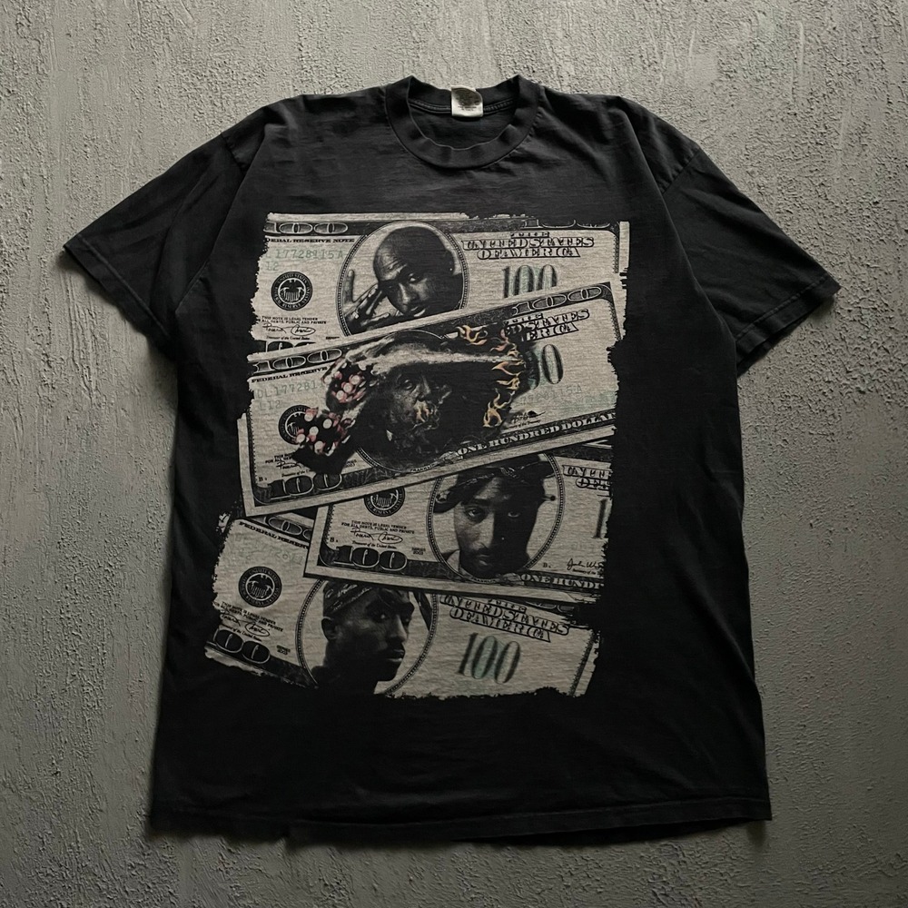 Vintage Tupac Money Rap Print T-Shirt Men 3XL Black 2000s Pro Max